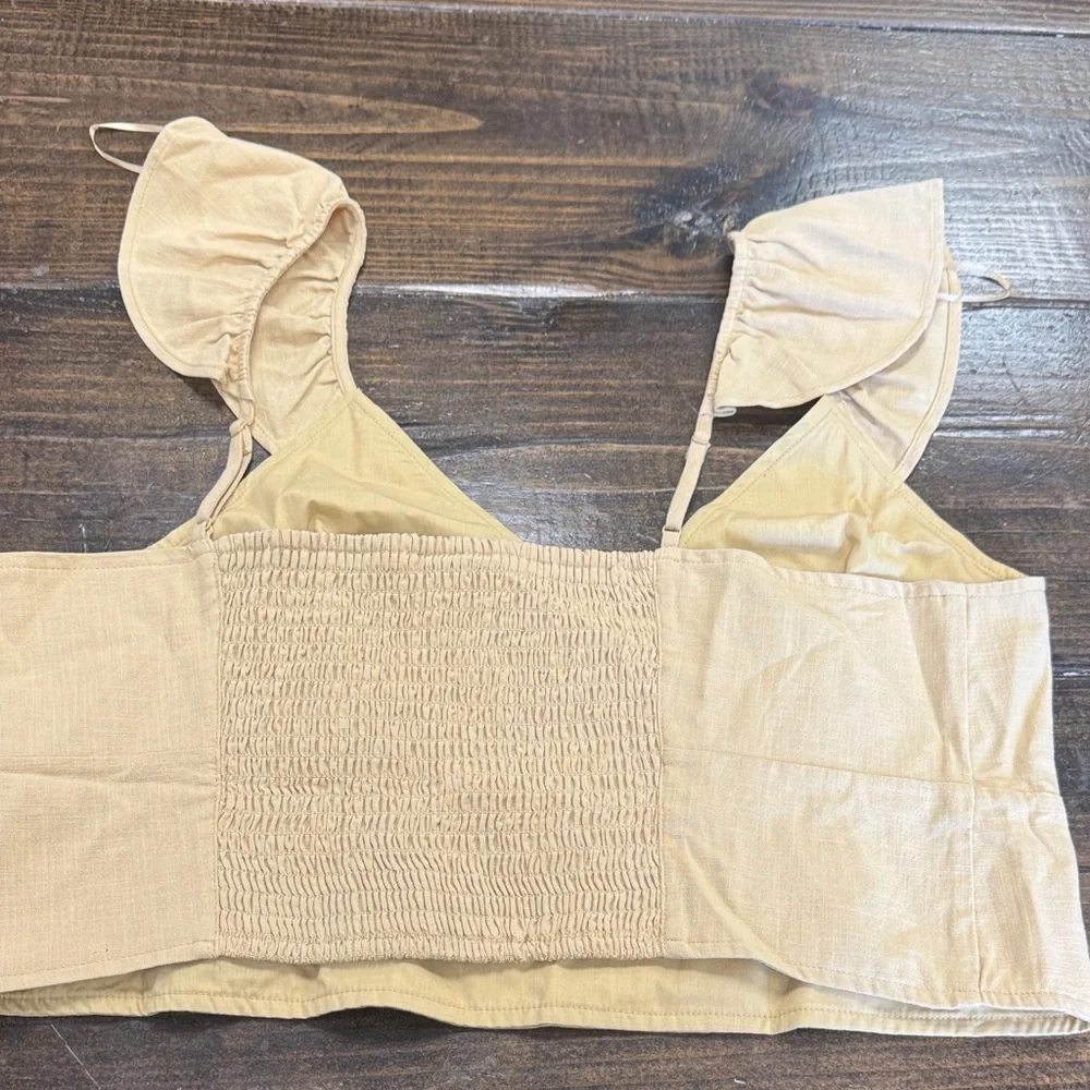 a new day Tan V-Neck Crop Top with Ruffle Straps - Picture 3 of 3